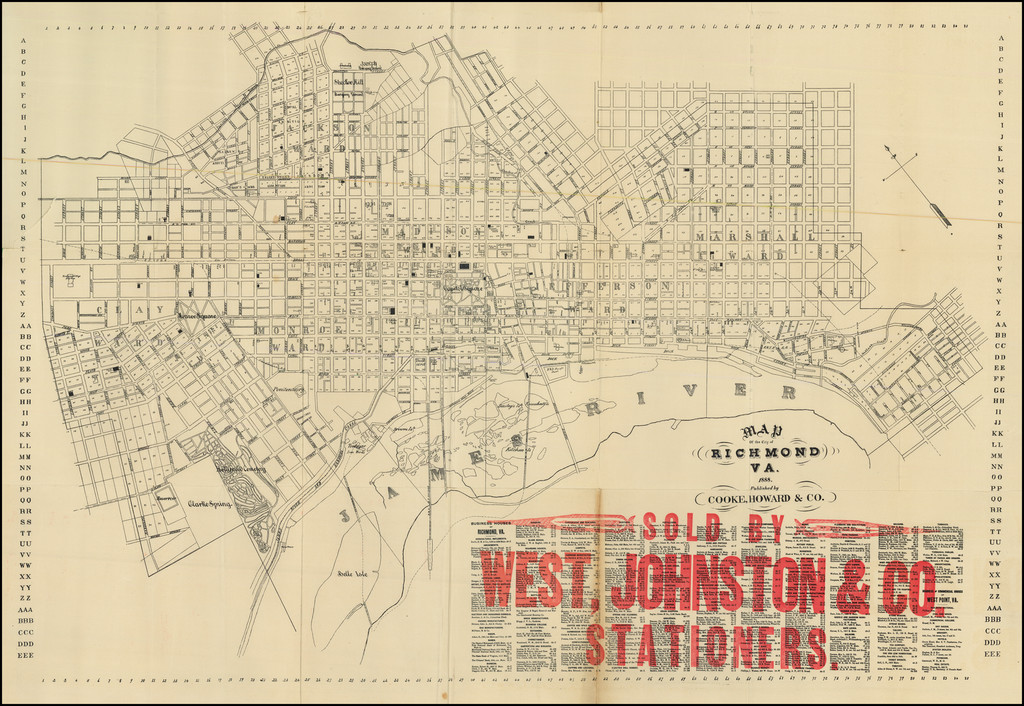 Map of the City of Richmond VA Sold by West Johnson & Co Stationers