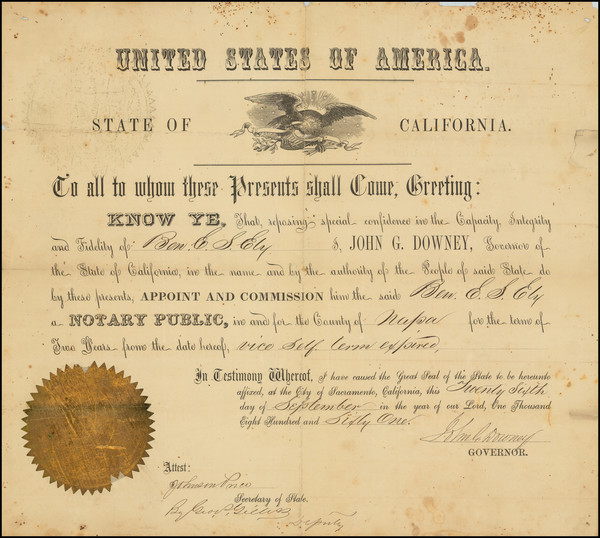 [Appointment of Ben E.S. Ely as Notary Public for Napa County