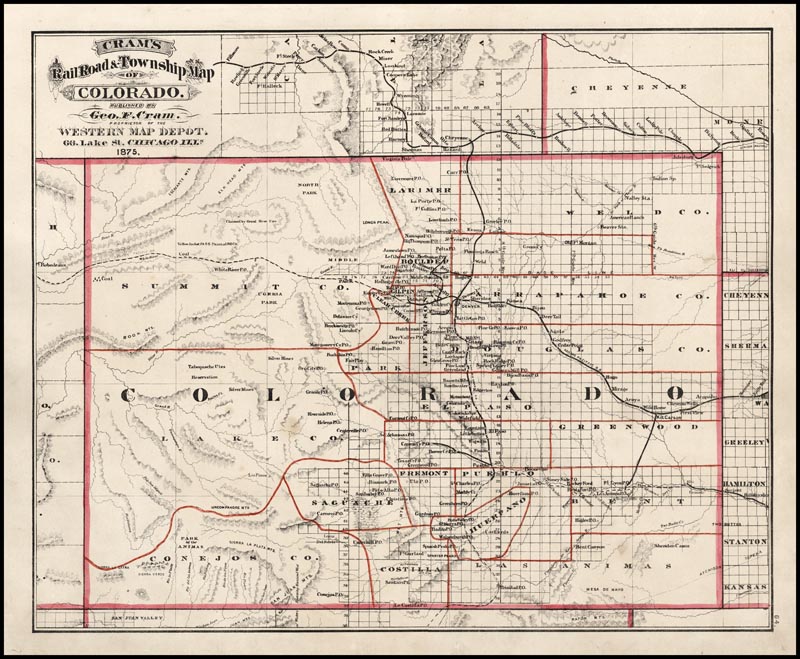 Colorado Road Condition Map Cram's Rail Road & Township Map of Colorado . . . 1875 Barry Lawrence