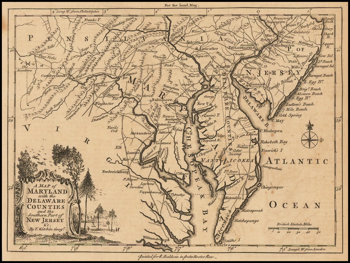 A Map of Maryland with the Delaware Counties and the Southern Part of