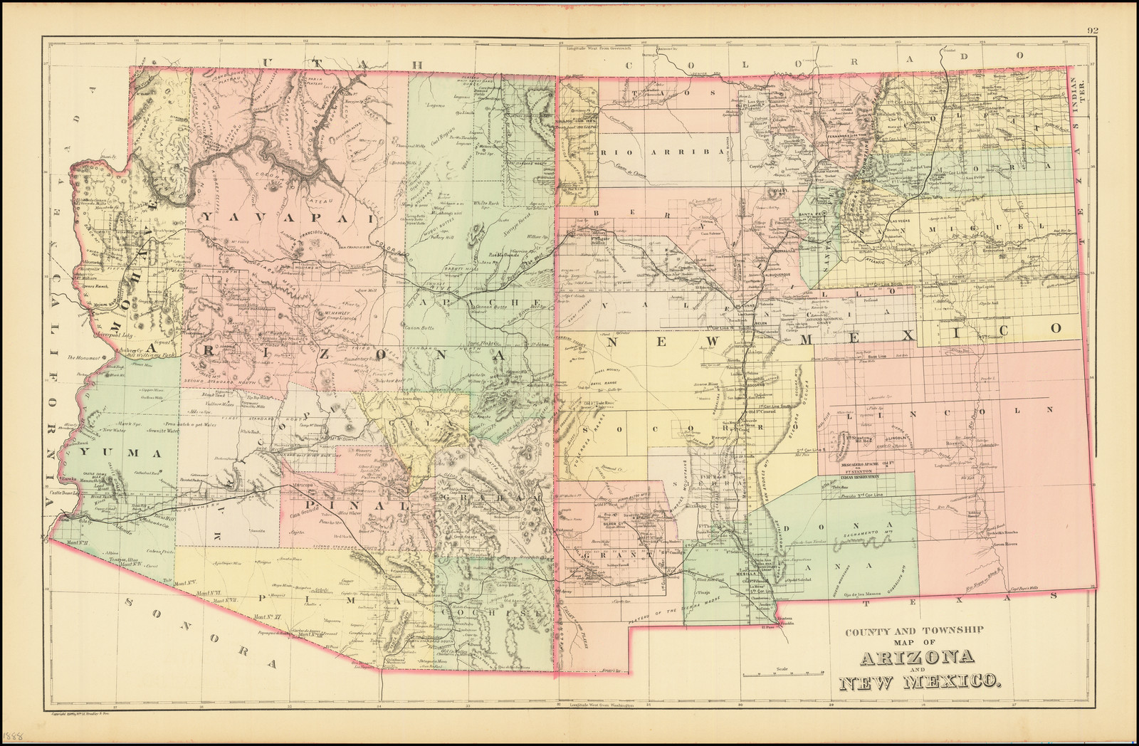 County and Township Map of Arizona and New Mexico Barry Lawrence Ruderman Antique Maps Inc.