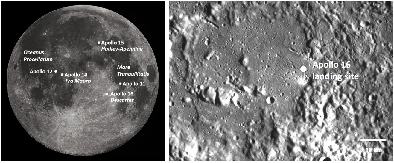 Left The location of the Apollo 16 landing site in the central lunar highlands, with the