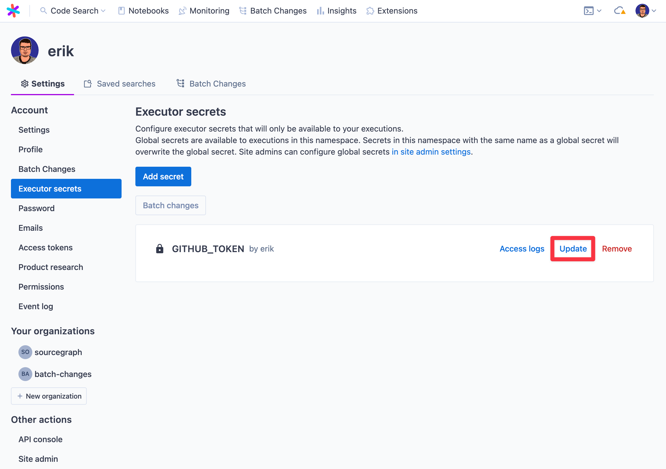 Executor secrets Sourcegraph docs(09)