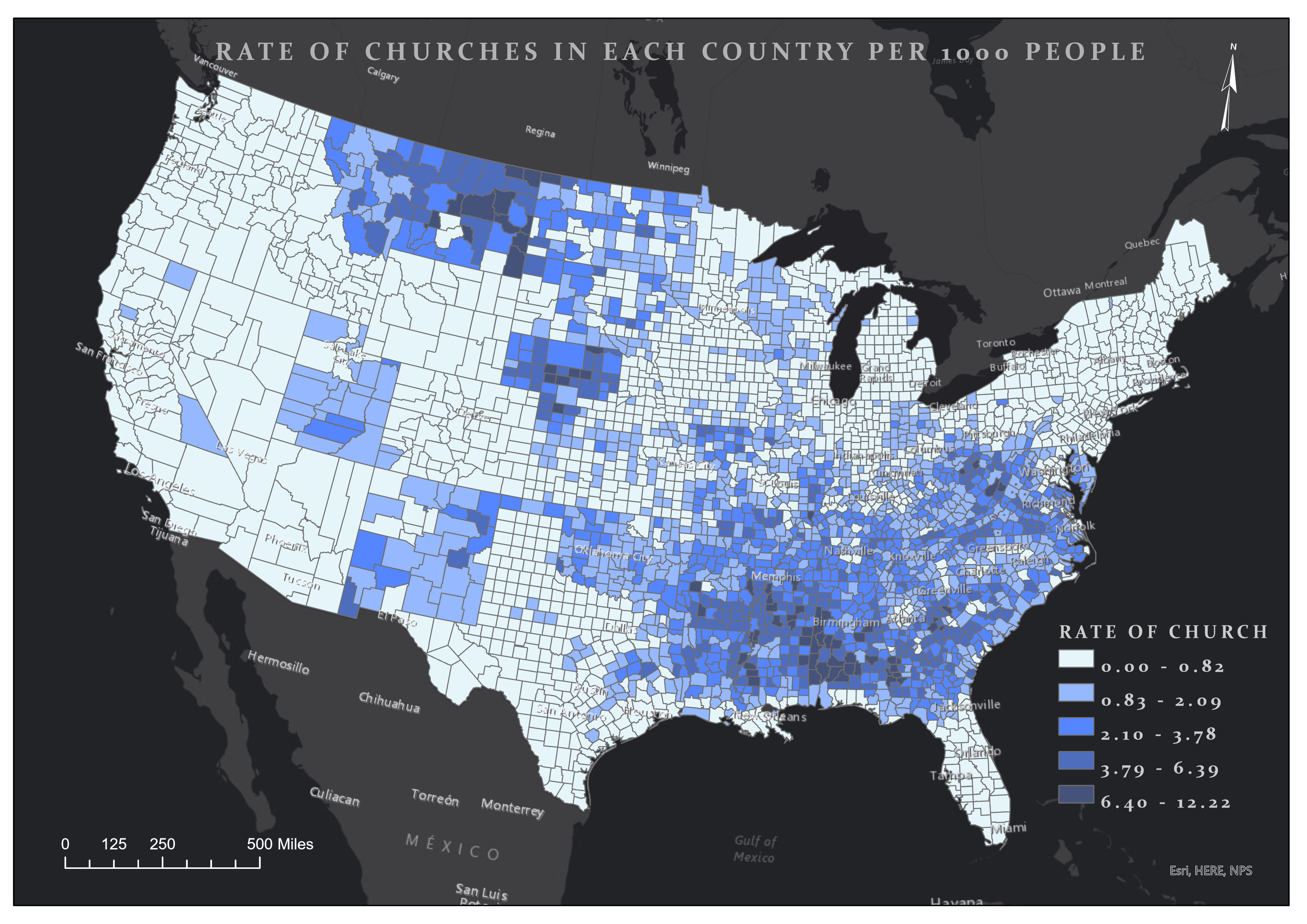 Distribution of Churches in U.S. | Spatialnode