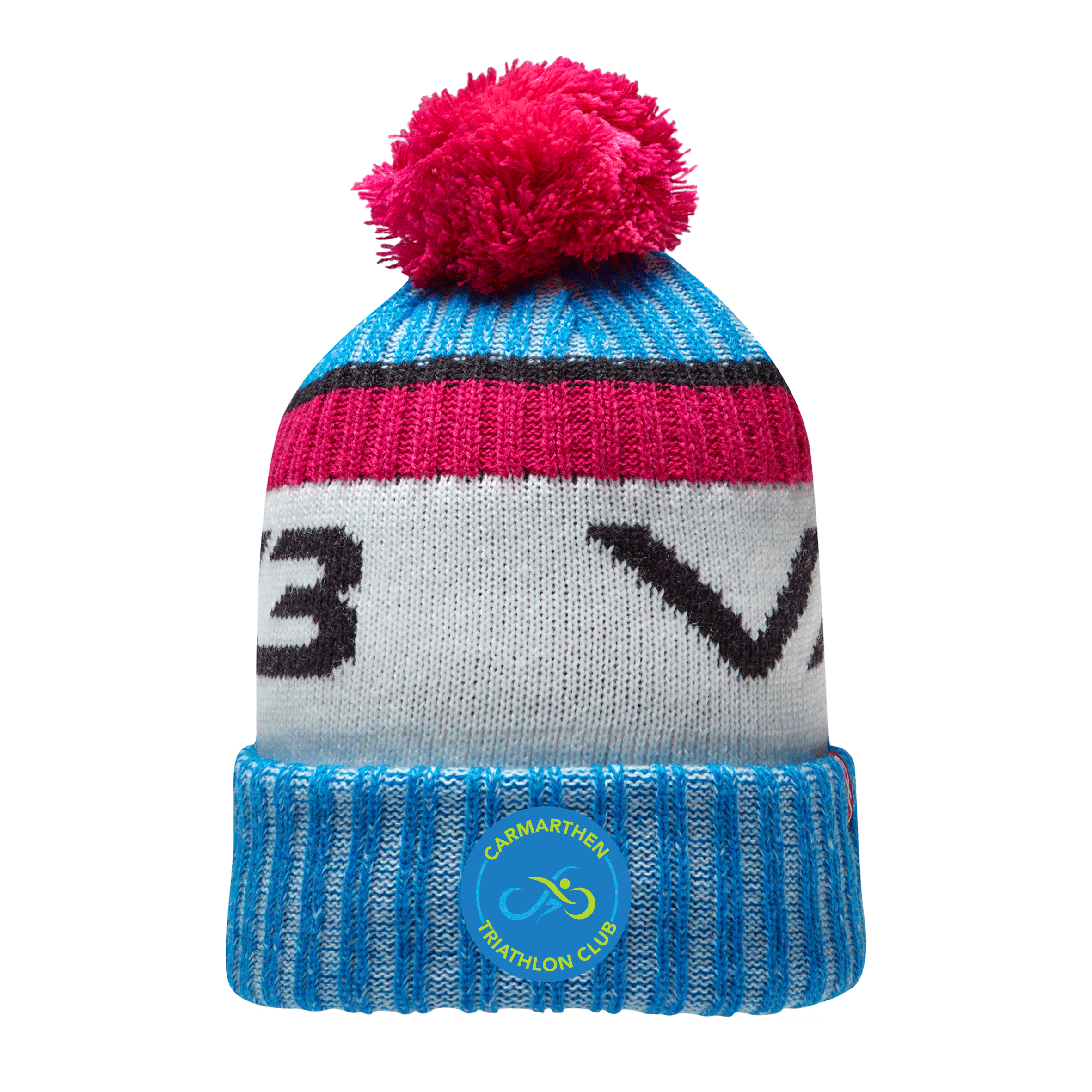 Carmarthen Triathlon Club Marl Bobble Hat Blue/White/Pink VX3 Sportswear