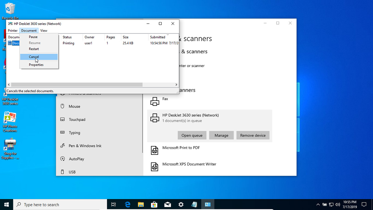 Unable to cancel a print job.. Microsoft Community