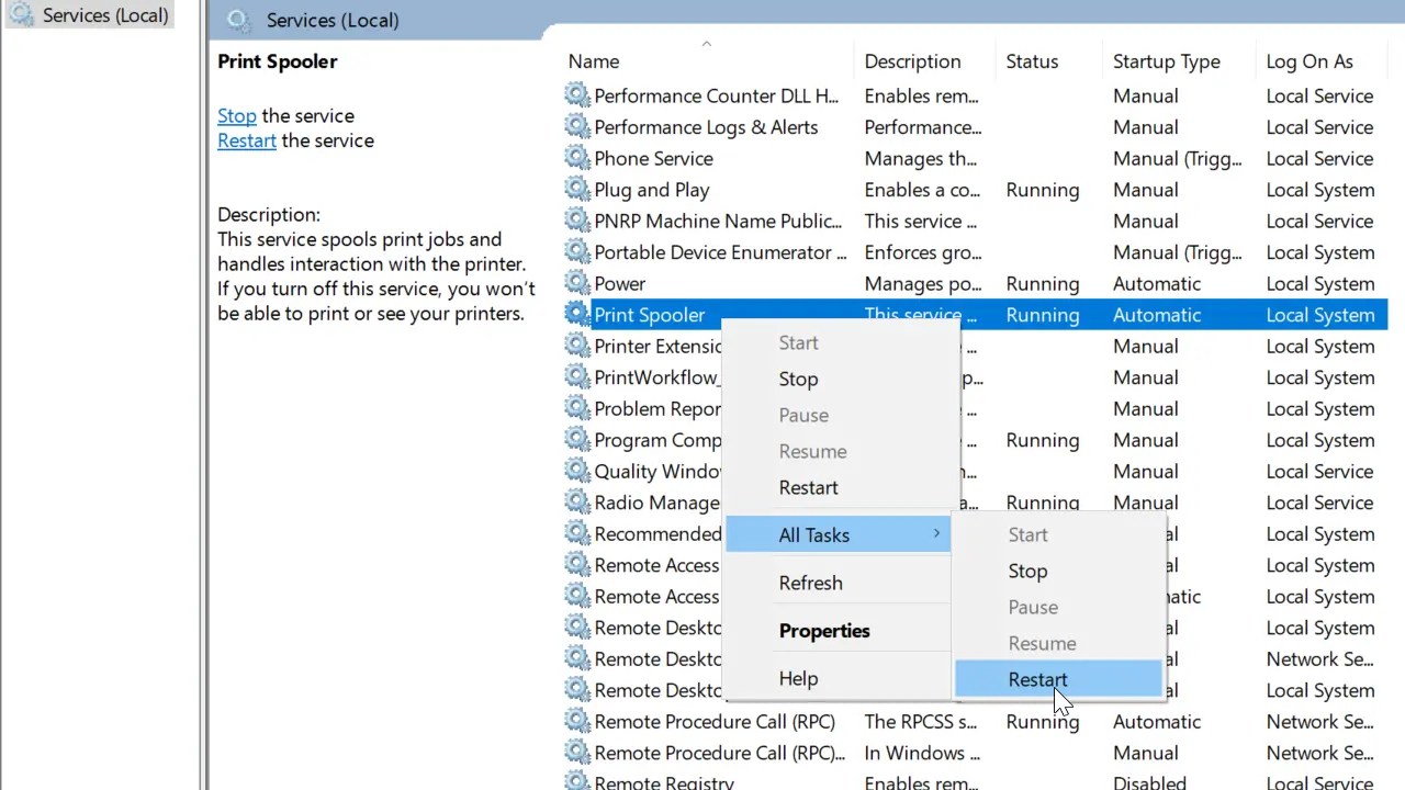 How to Restart Print Spooler in Windows 10