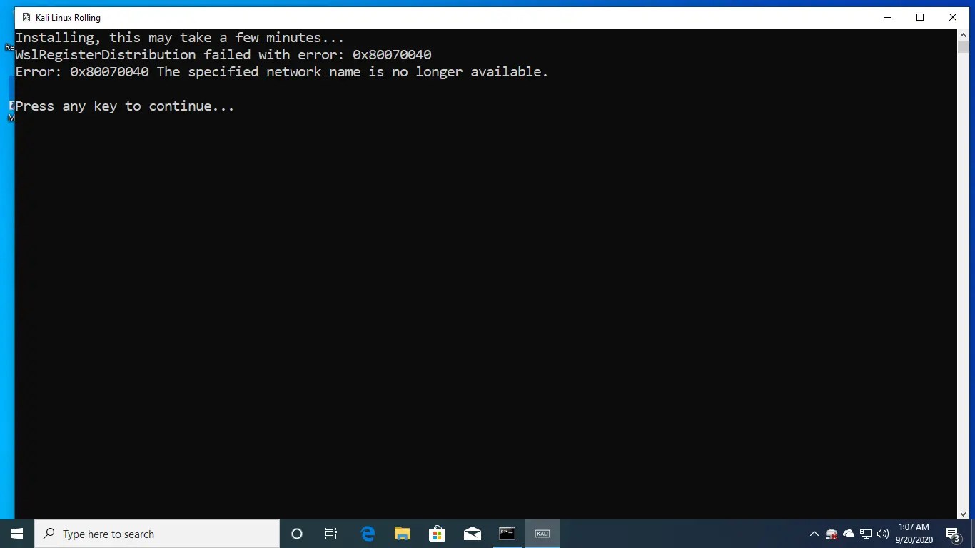 WSL 2 Error 0x80070040 The specified network name is no longer