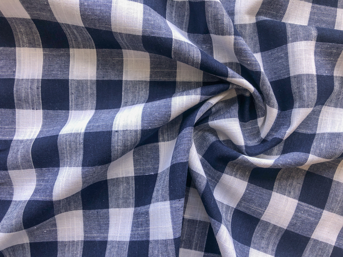 Cotton/Linen Gingham Big Check Navy Stonemountain & Daughter Fabrics