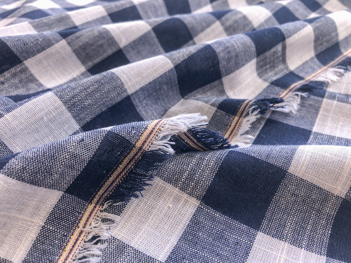 Cotton/Linen Gingham Big Check Navy Stonemountain & Daughter Fabrics