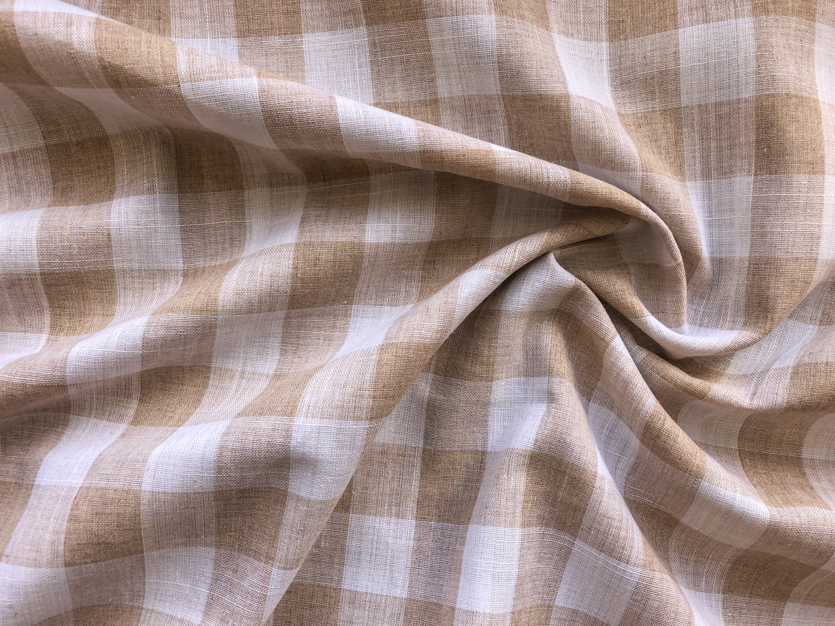 Cotton/Linen Gingham Big Check Taupe Stonemountain & Daughter Fabrics