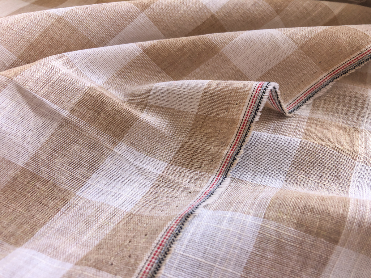 Cotton/Linen Gingham Big Check Taupe Stonemountain & Daughter Fabrics