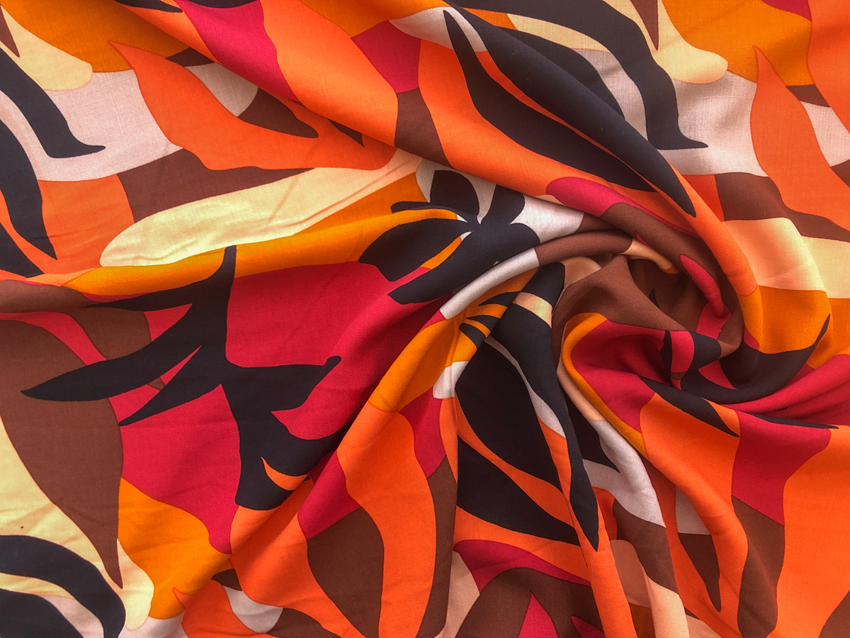 Rayon Poplin Print Mod Tropics Orange Stonemountain & Daughter Fabrics