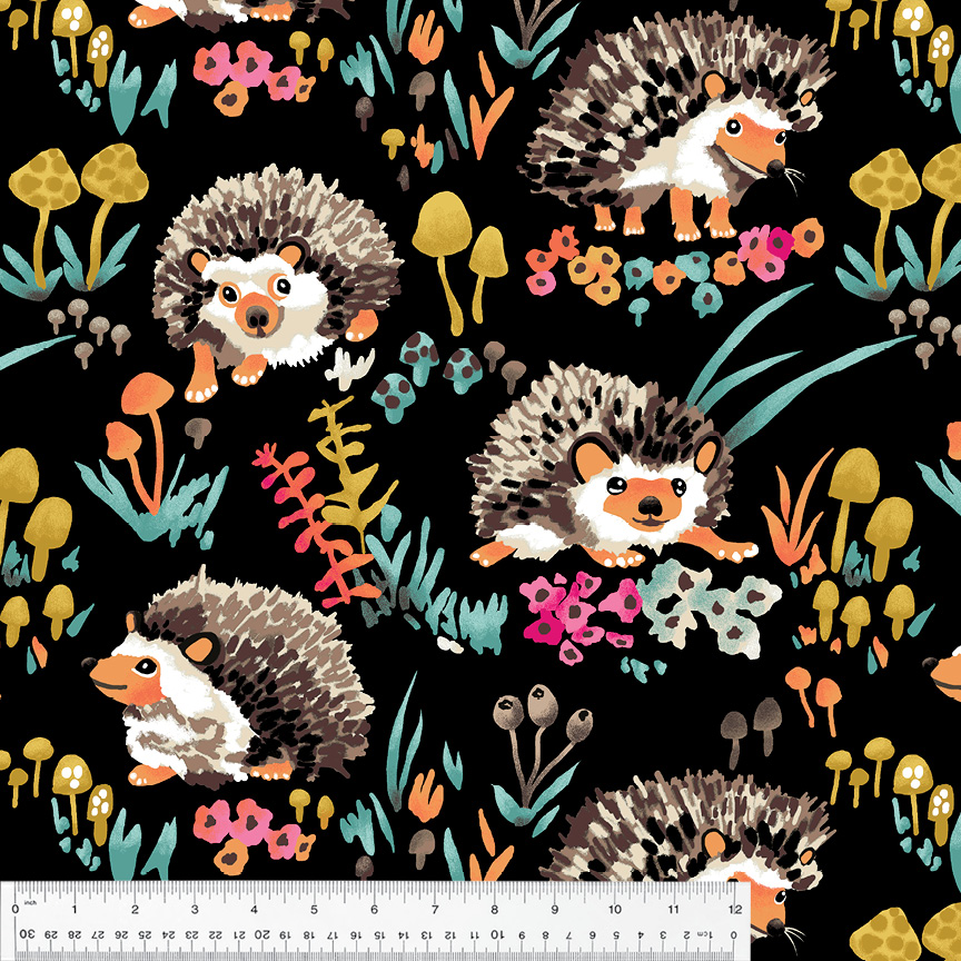 Double Sided Polar Fleece Hedgehogs Black Stonemountain