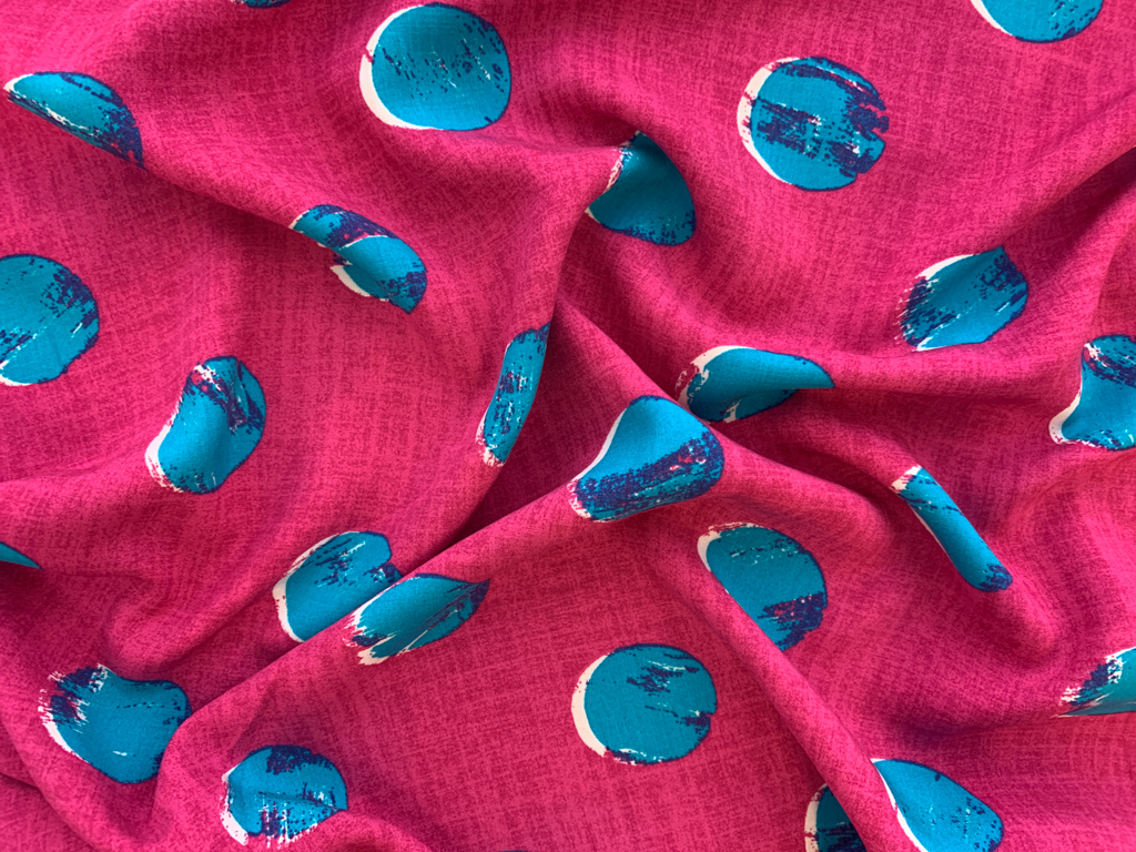 Viscose Poplin Print Stamped Dots Fuchsia/Aqua Stonemountain