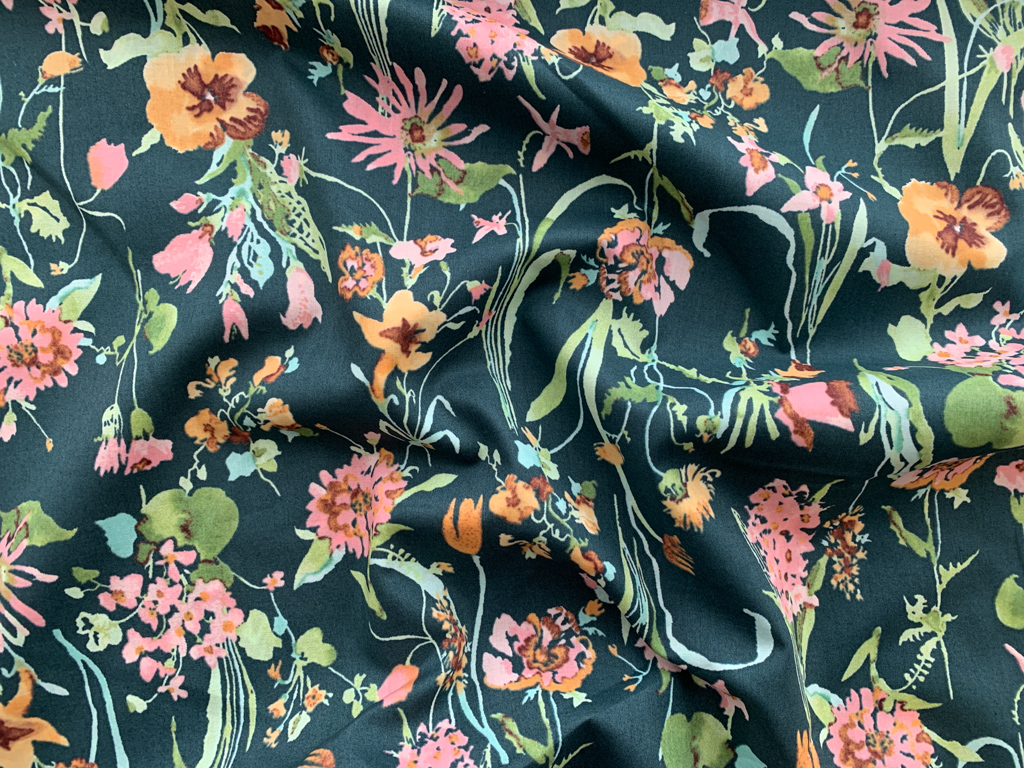 Japanese Cotton Lawn Floral Dancing Daisies Green Stonemountain