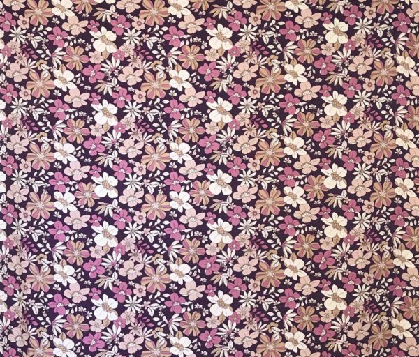 Rayon Poplin Print Woodland Wild Flowers Burgundy/Ecru Stonemountain & Daughter Fabrics