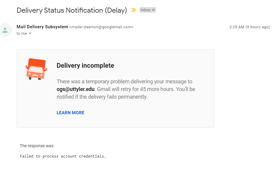 Gmail returns Failed to process account credentials message Gmail Community