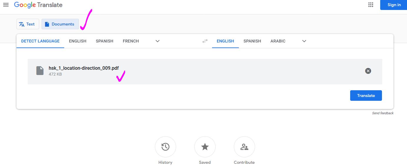 A couple of days ago I suddenly became unable to translate documents in