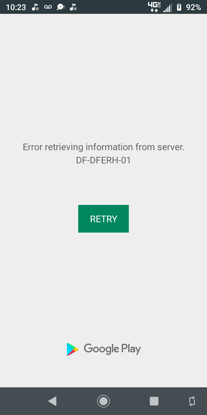Error retrieving information from server. DF-DFERH-01 - Google 