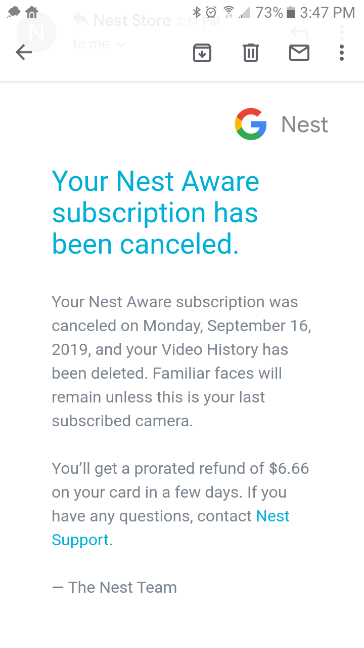 My nest aware subscription was cancelled due to non payment but I have