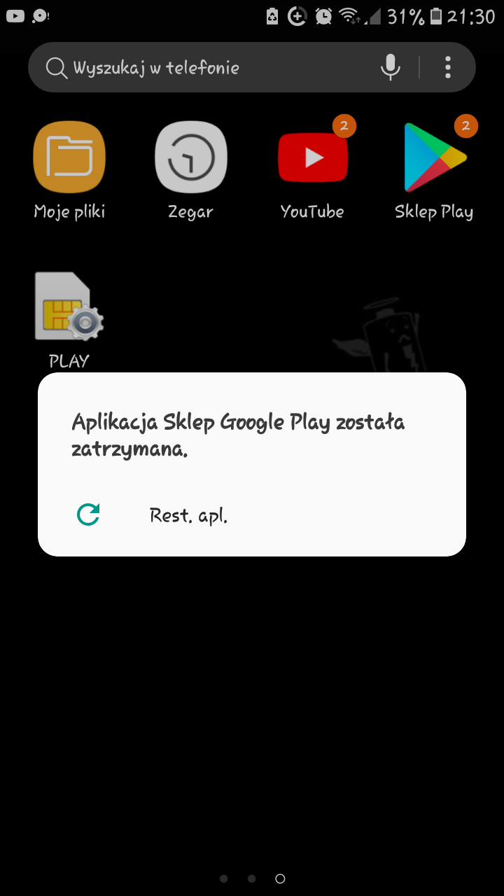 wyswietla mi się informacja iż "Aplikacja Sklep Google Play została