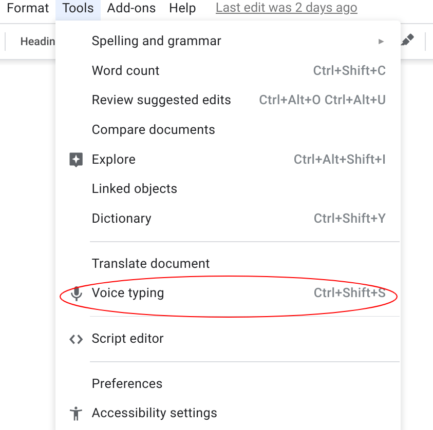 I can't find how to use the voice typing. Google Docs Editors Community