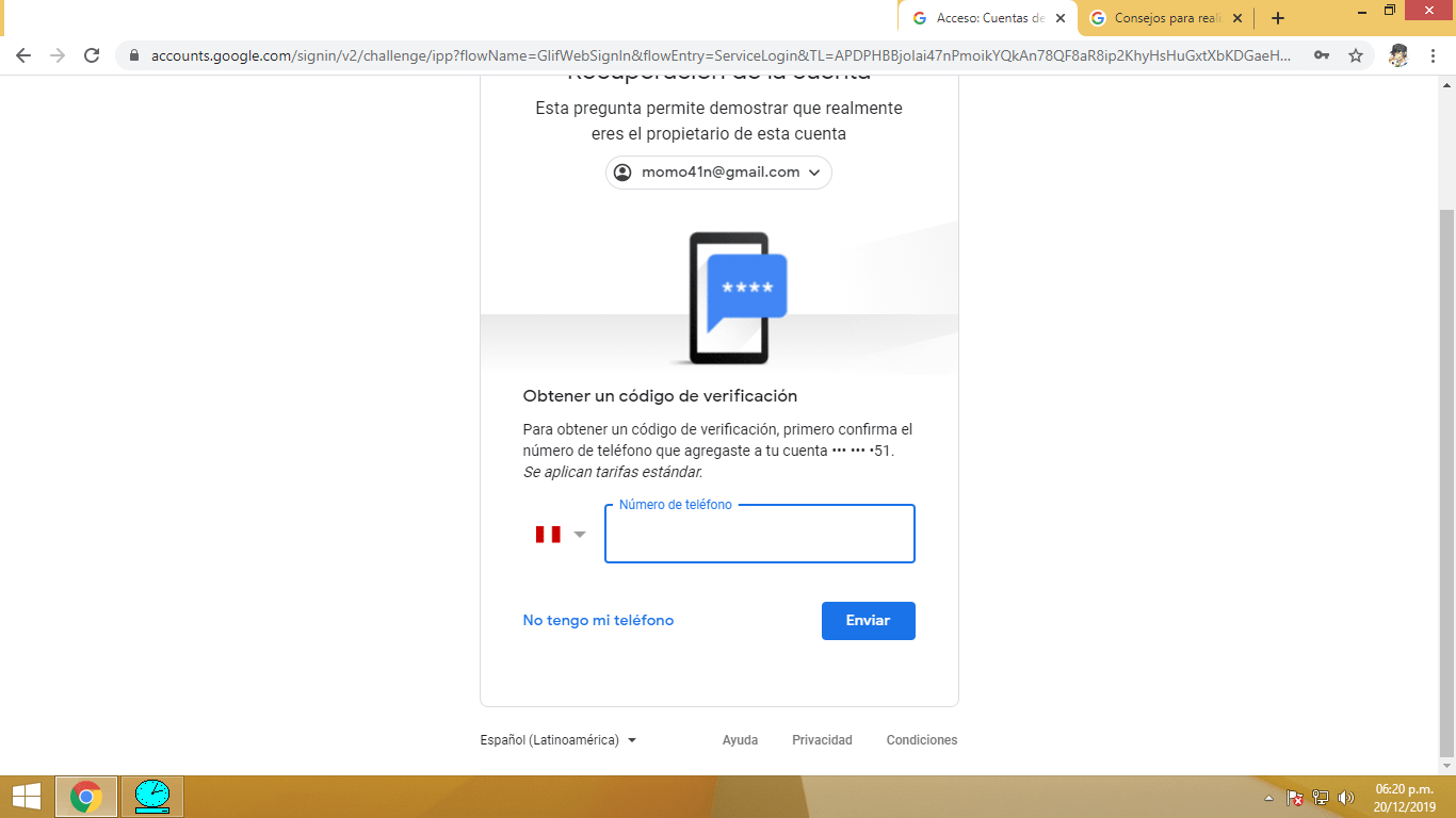 olvide mi contraseña de mi gmail y para cambiarla me pide