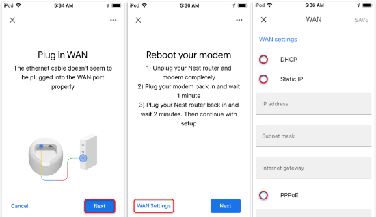 Setup gets stuck asking to update WAN settings Nest WIFI Router