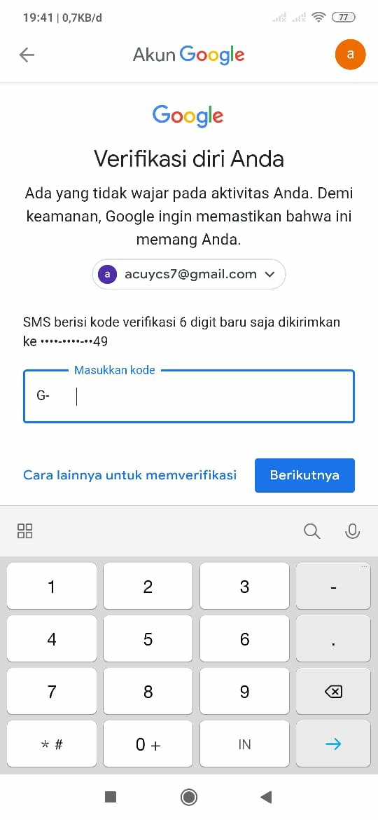 Saya tidak dapat mendapat kode Verifikasi diri karna nomor