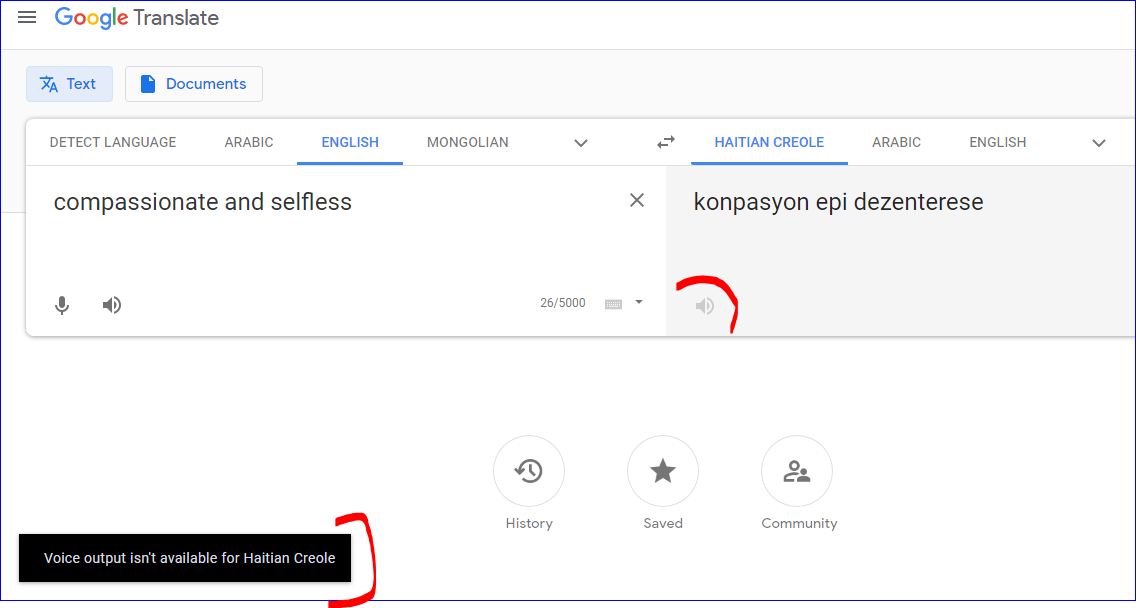 Why did Google stop playing Haitian Creole translations, how can we get