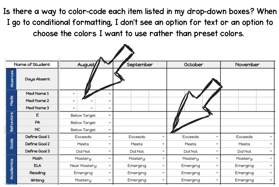 Color Coding A List Within A DropDown Box in Google Sheets Google