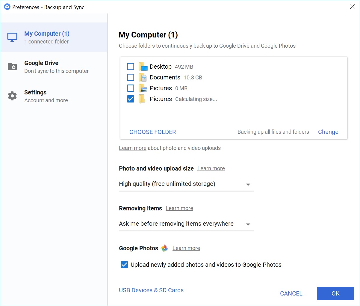 Google Backup and Sync is filling up my Google Drive storage quota when set to high quality