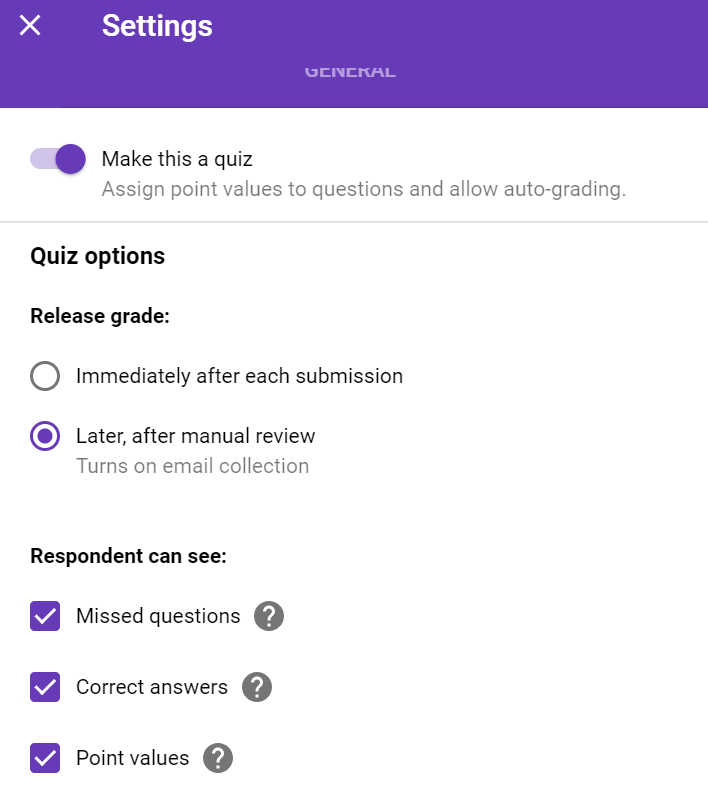 How do I enable students to see missed quiz questions / correct answers