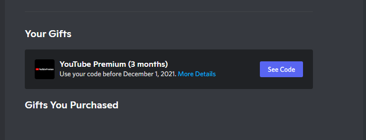 I got youtube premium(3 months) code as a gift from Discord nitro but can't redeem it. YouTube