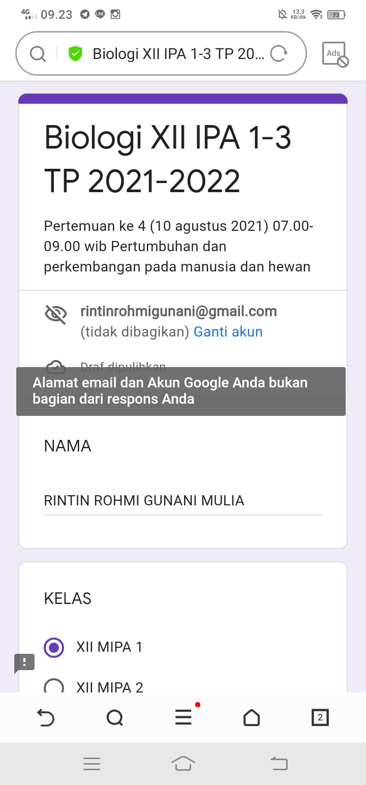 waktu mau isi google form ada pernyataan &ldquo;Alamat email da akun google bukan  bagian dari respon anda&rdquo; - Komunitas Akun Google