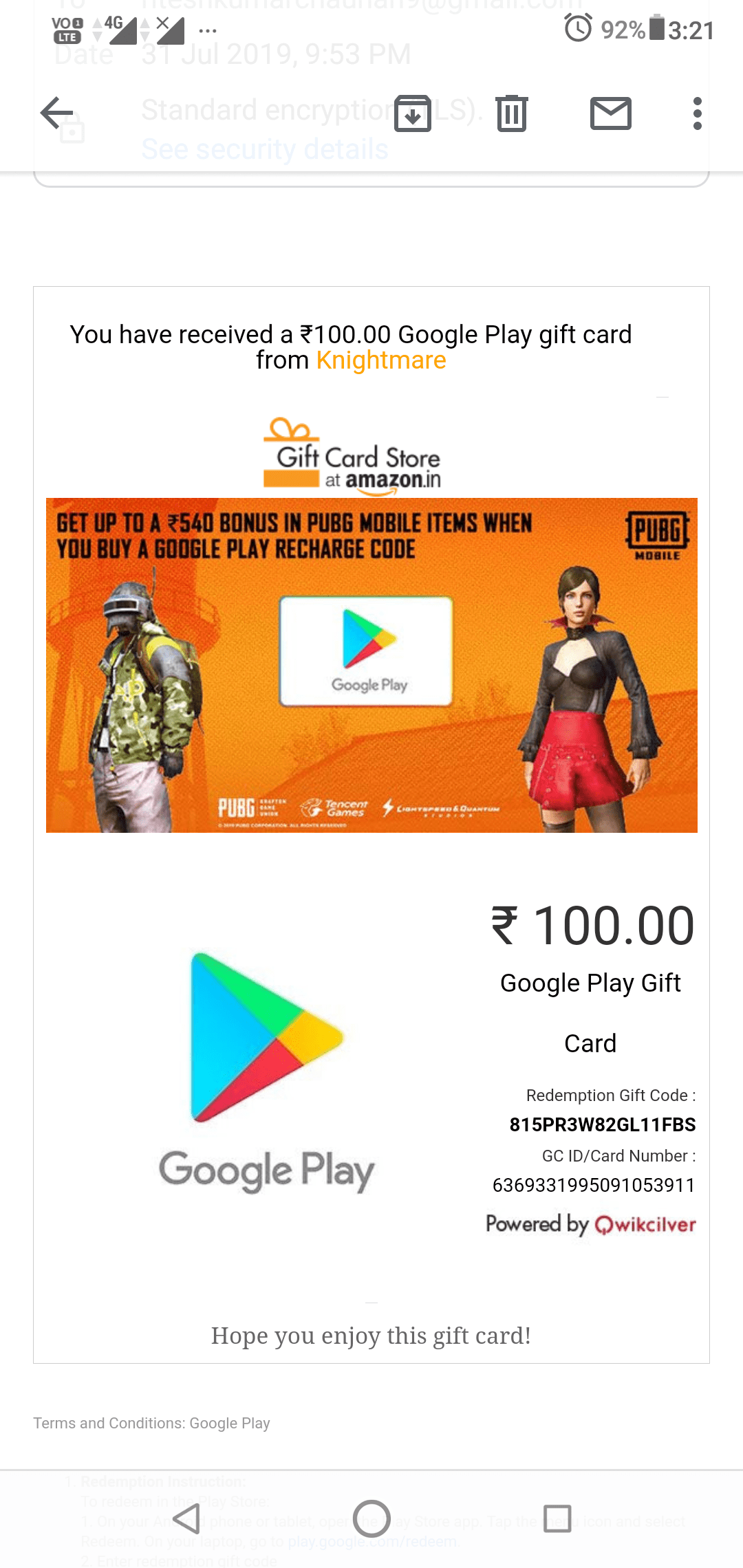 Google Play Gift Card Email Delivery