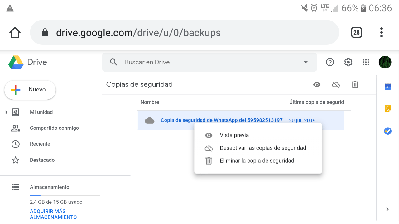 ¿Cómo puedo descargar la copia de seguridad de Whatsapp