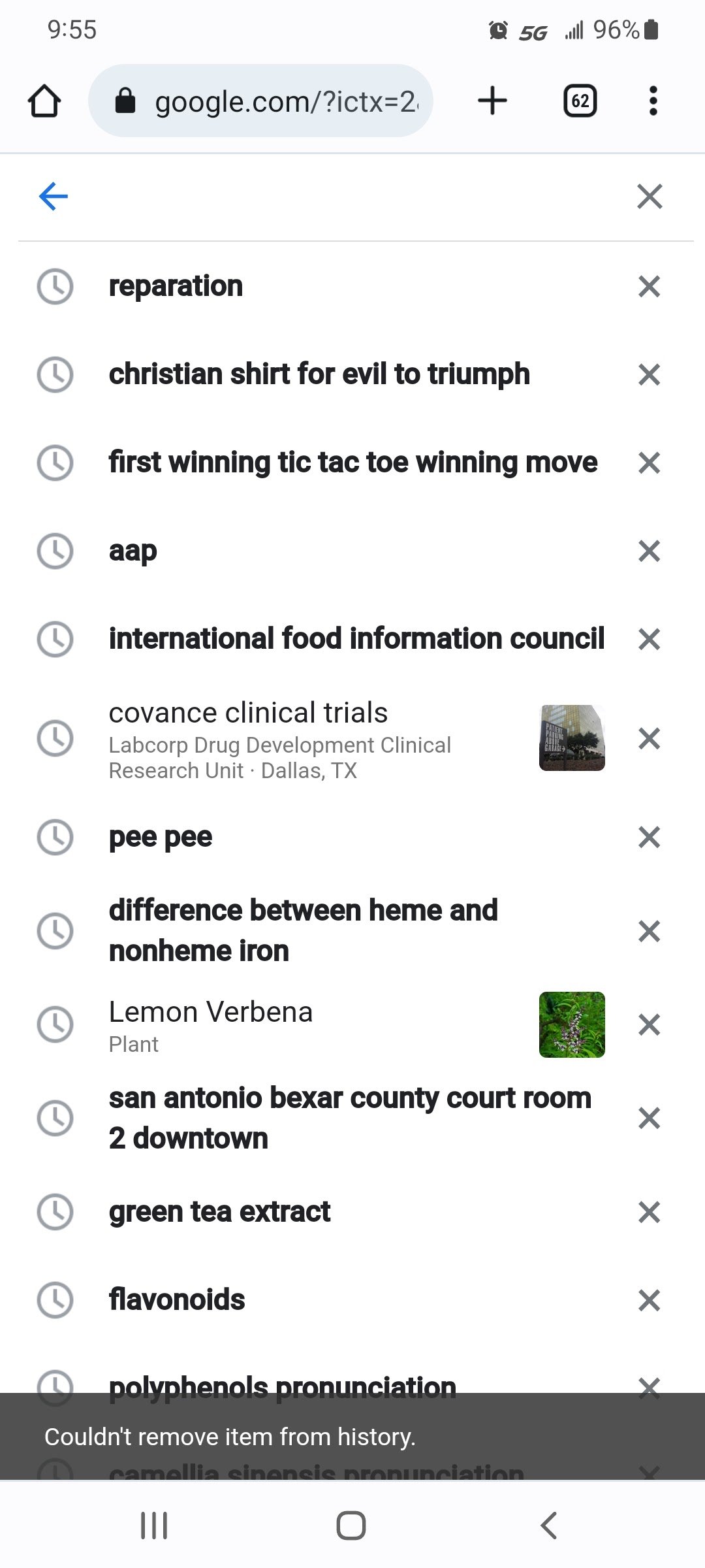 Couldn T Remove Item From History