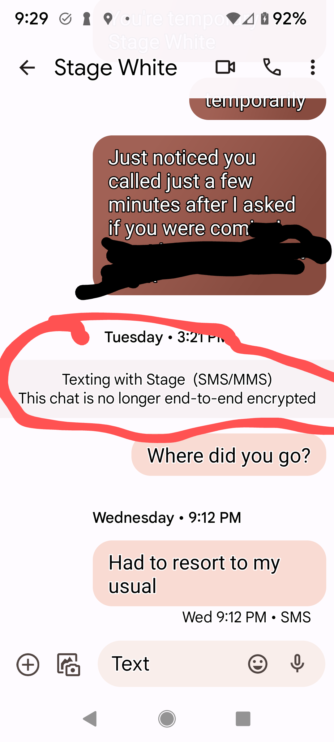 How to switch back from SMS to chat in one specific conversation 