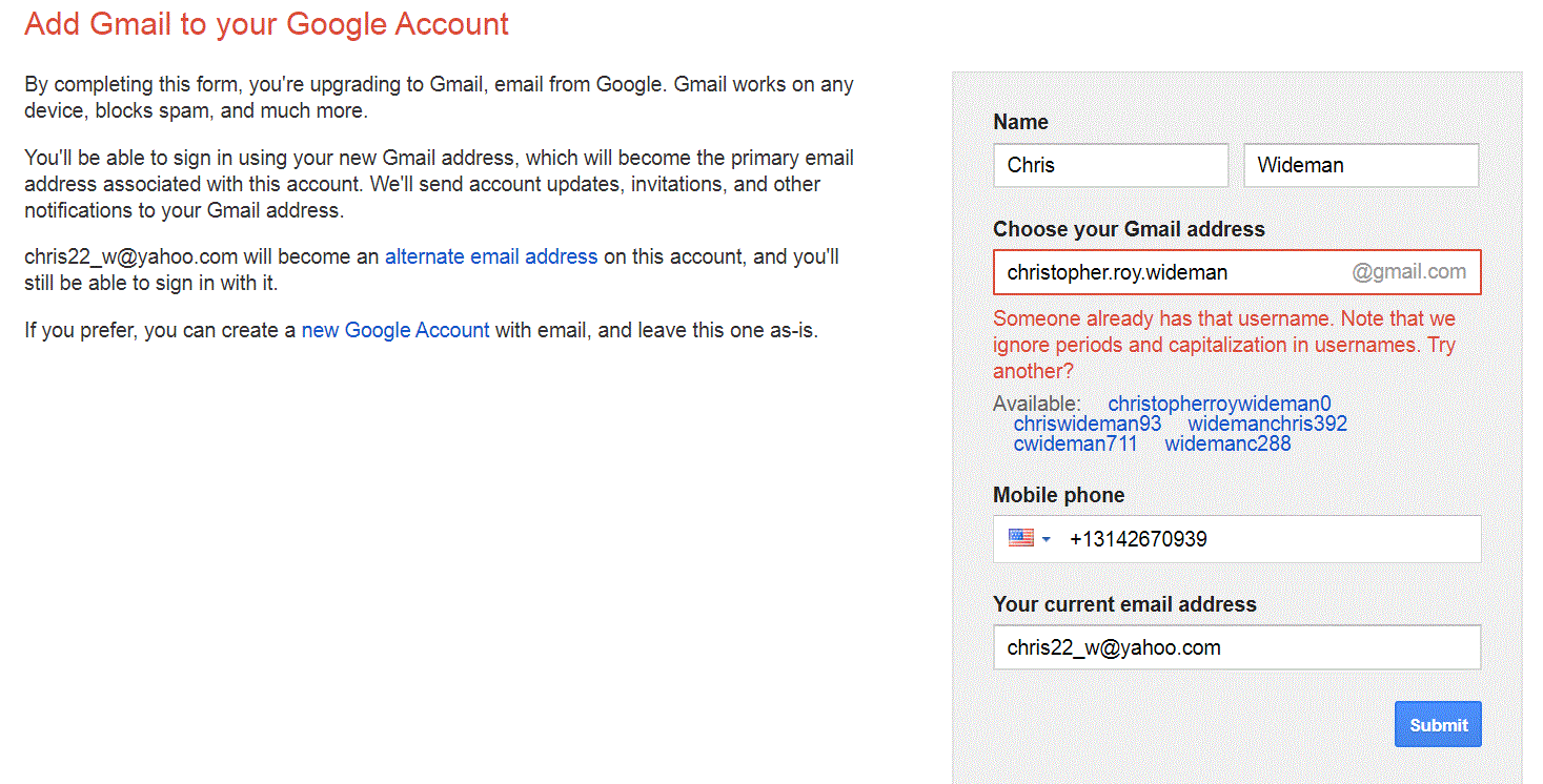Add Gmail to your Google Account > Gmail account already