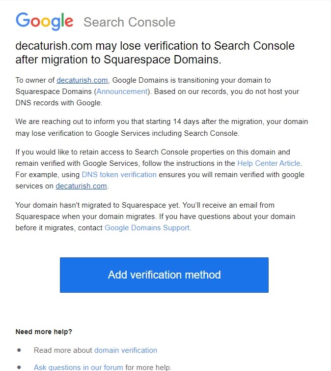 I got an email saying I needed to verify ownership of my site due 