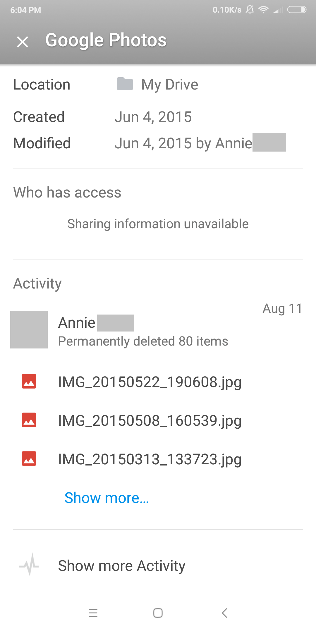 Photos missing after dissociating Google photo from Google Drive