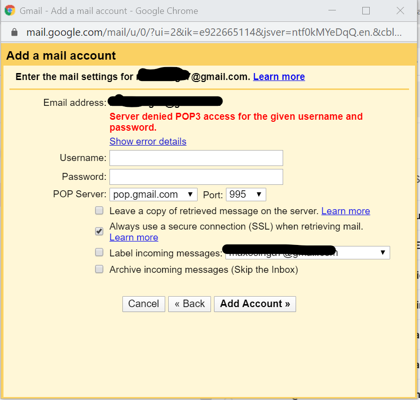 How can I access emails from other GMail accounts (POP