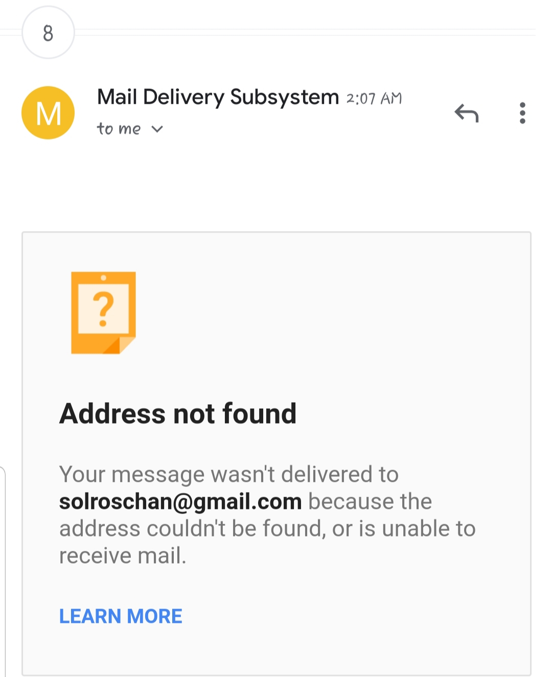 I've been sending emails to this address. Now it says this account doesn't exist Gmail Community