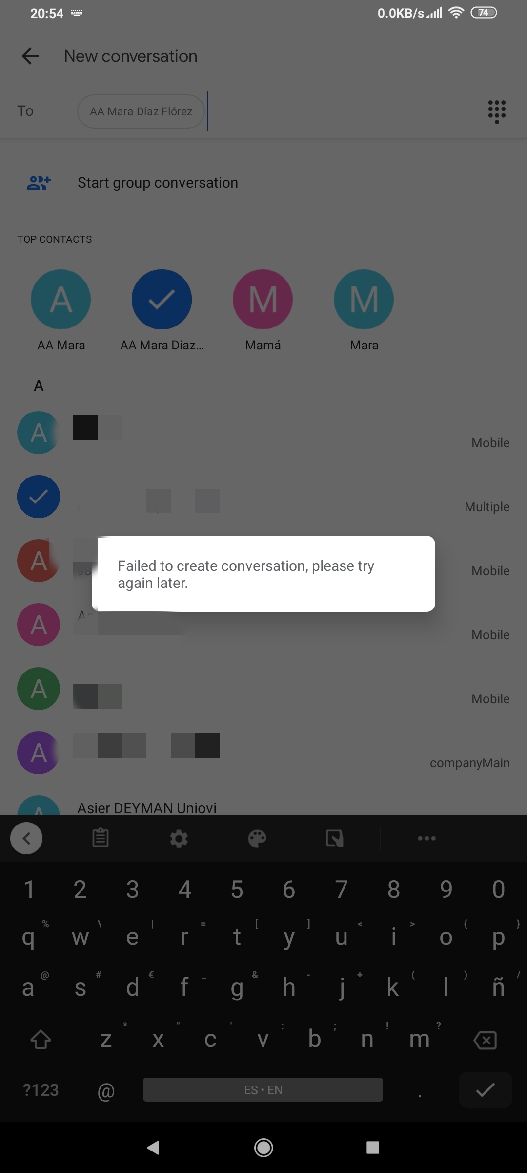 Can't send/receive SMS/MMS always shows Failed to create a conversation