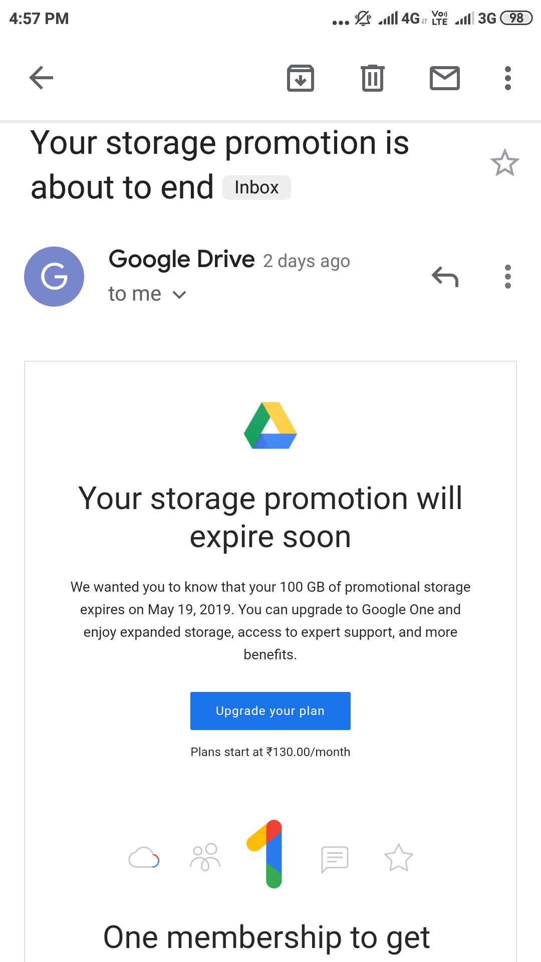 I got a email stating my Google storage promotion of 100 GB is getting