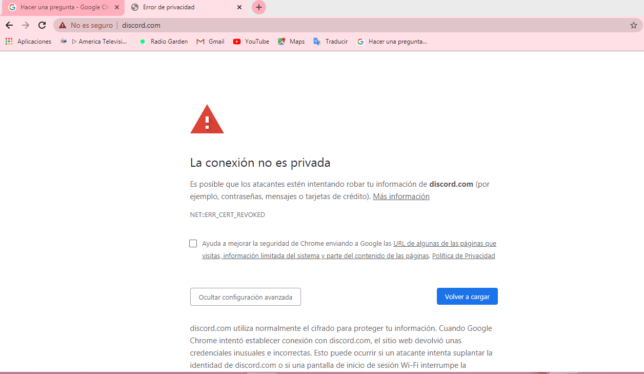 Que hacer Cuando aparece ''La conexion no es privada