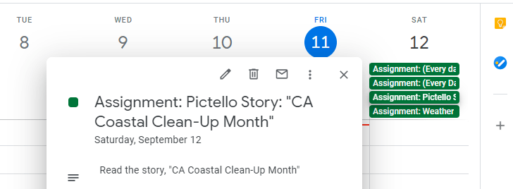 How do I stop scheduled assignments from showing up on the Calendar on the day after the due