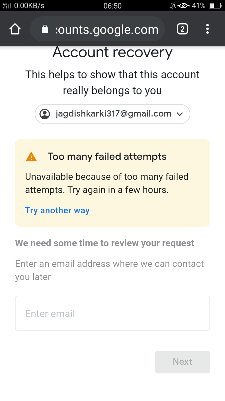 Too many failed attempts Google Account Community